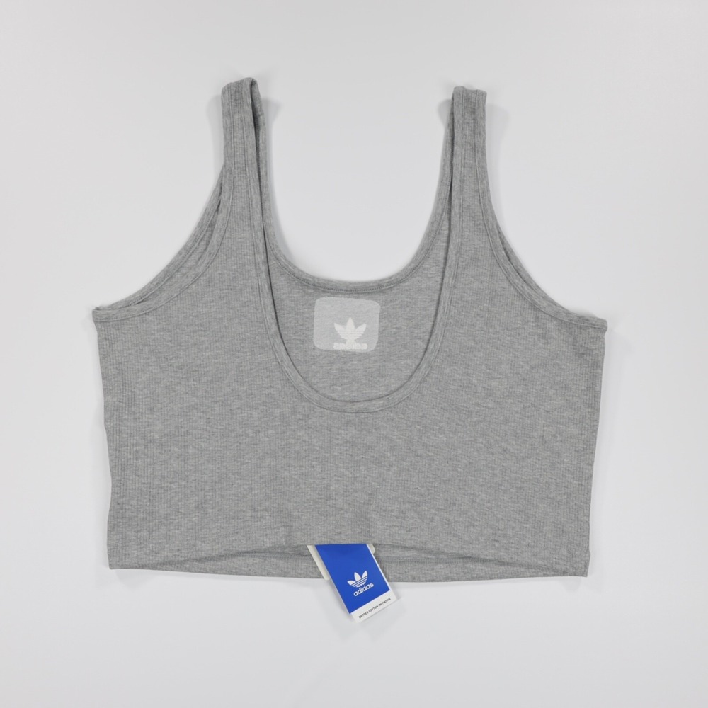 Adidas Originals Ribbed Logo Crop Top Women's Gray Tank Stretch Size XL‎ New - Picture 4 of 8